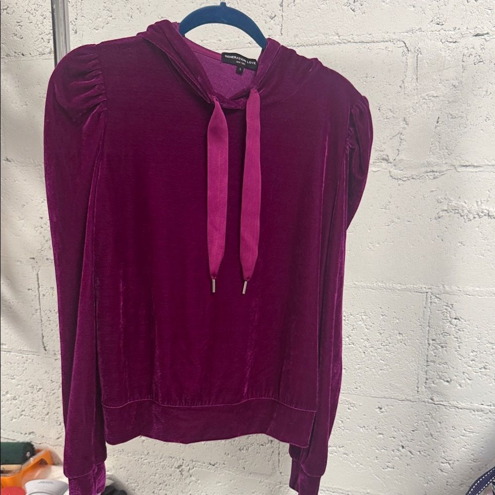 Purple Velvet Hoodie Generation Love - Size Small NEW Puffed Shoulders Pockets